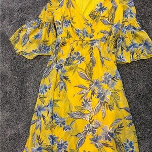 Parker Yellow and Blue Floral Long Sleeve Dress